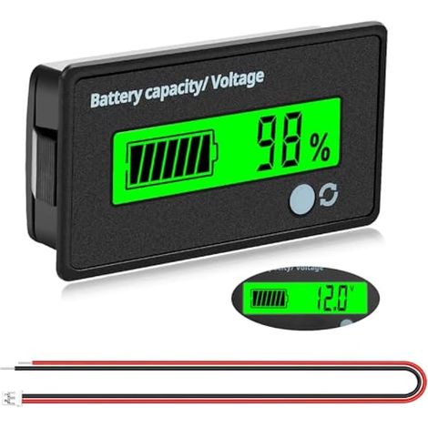 Compteur de Batterie CC, Moniteur de Voltmètre de Capacité de Batterie, Indicateur de Batterie d'acide de Plomb, Écran LCD DC 12V 24V 36V 48V 60V 72V, Lumière Vert