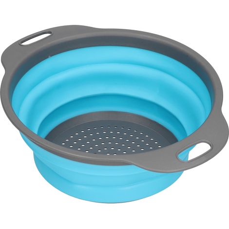 Passoire en silicone pliable ronde, grand panier à fruits et légumes avec poignée, bleu, pour cuisine domestique