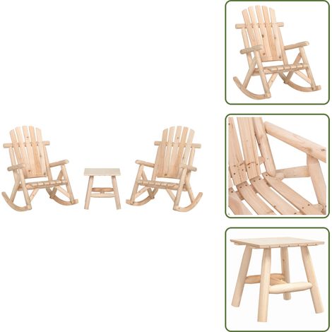The Living Store 3-tlg. Garten-Lounge-Set Massivholz Fichte - Holzschaukelstuhl (1/5)