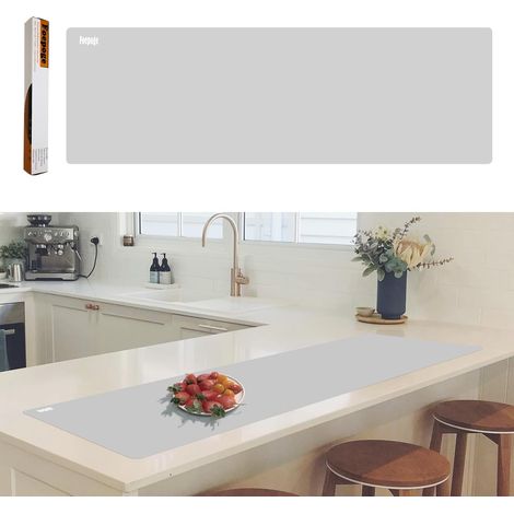 Extra Long Tapis Silicone Cuisine pour Protege Plan de Travail de Cuisine  125x40 cm Tapis de Protection , Antiadhésif , Résistant à la Chaleur Antidérapant Tapis de Table Silicone , Gris (1/5)