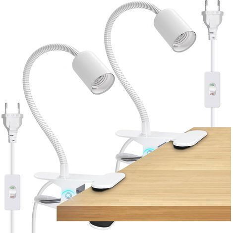 Lampe à Pince E27, 2PCS Lampe Pince pour Lit, Douille Ampoule E27 à Pince avec Interrupteur et 220cm Cable,Lampe de Lecture avec Clip Métal, Spot à Pince à Col De Cygne épaissie de 35cm, pour Table (1/5)
