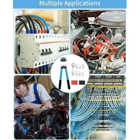 Pince a Sertir electrique multicouche AWG 10-0,6-50 mm² pince à sertir cosses avec Bornes à anneau en cuivre +60 PCS de gaine thermorétractable Cliquet sertissage--
