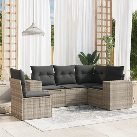 vidaXL 5 Piece Garden Sofa Set with Cushions Light Grey Poly Rattan (1/3)