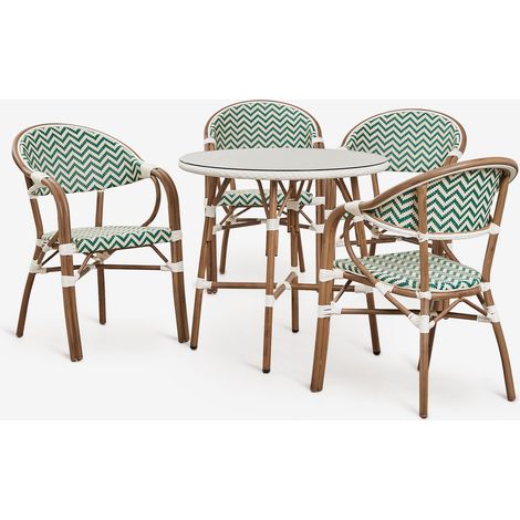 Set de mesa redonda Ø80 cm y 4 sillas de jardín apilables con reposabrazos en aluminio Brielle Bistro SKLUM             