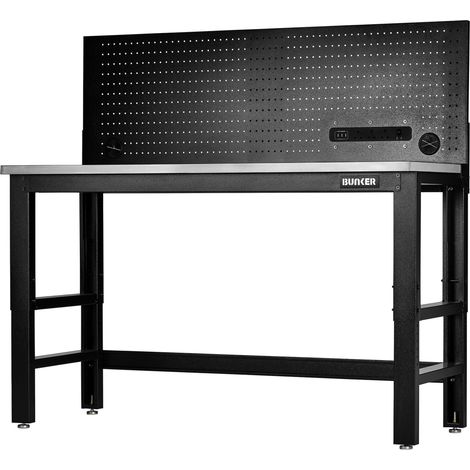 Draper 28097 BUNKER Workbench with Stainless Steel Worktop and Power Pegboard, 1550mm