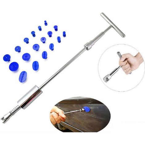 (Exclusivité Asie du Sud-Est) Kit de réparation de carrosserie pour carrosserie : outil de débosselage, extracteur manuel, tige d'extraction en T + 18 pièces bleues (1/5)