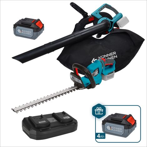 Kit de Jardín Könner & Söhnen KS LBV-HT-SET: Cortasetos 22" y Soplador-Aspirador 3-en-1 40V, incluye Cargador Doble y 2 Baterías 4Ah 20V de REGALO