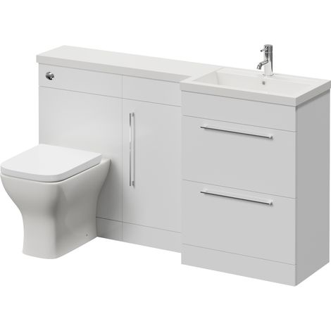 Napoli 390 Gloss White 1500mm 2 Drawer Vanity Unit Toilet Suite with Right Hand Square Lucia Basin - 1500mm - Chrome 320mm HandleWith Kingston Toilet Pan and Seat