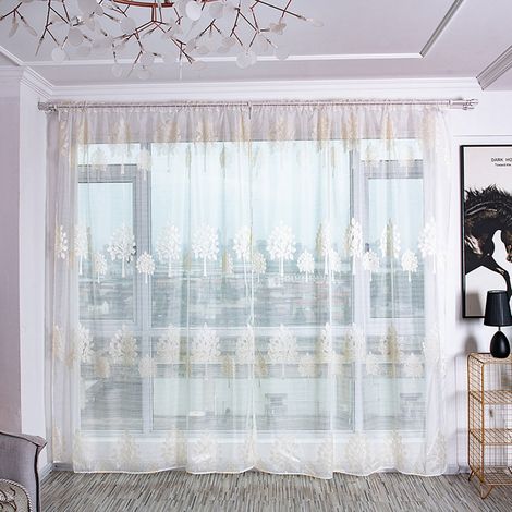Rideaux en voile transparent ultra doux, en forme d'arbre, anti-moustiques, pour salon, beige (1/5)