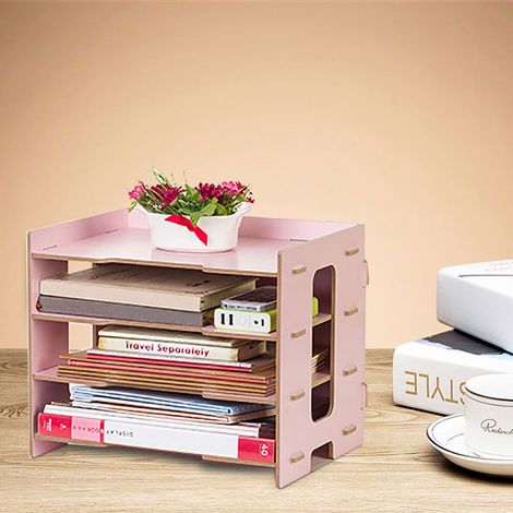 Moderner Nachttisch-Büro-Aufbewahrungsständer, Zeitschriften- und Aktenorganizer, Schreibtisch-Dokumentensortierer (Rosa) (1/5)