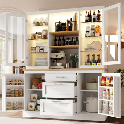 MEUBLIV Küchenbuffet 140x40x185 cm aus weißem MDF mit RGB-LED und Stauraum (1/5)
