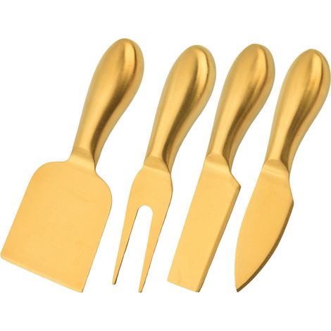 Juego de cuchillos para queso de acero inoxidable, utensilios para queso con herramientas de corte y rebanado para la cocina (dorado, 4 piezas) (1/2)