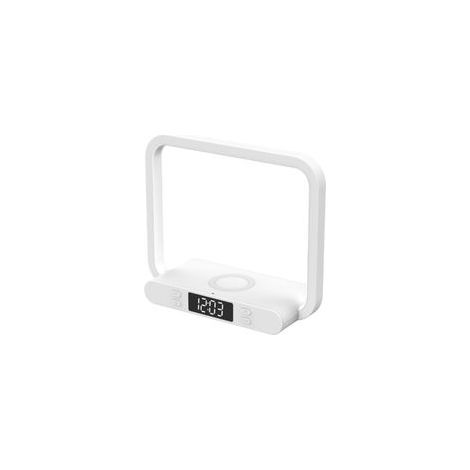 Lampe de chevet 4 en 1 avec chargement sans fil, luminosité réglable, lampe de table 1W avec horloge, port de chargement USB, commande tactile, convient pour chambre, bureau, bureau
