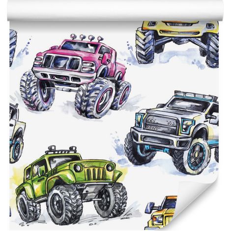 Carta da parati colorata con monster truck per soggiorno e camera da letto, 50x1000 cm (1/5)
