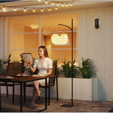 Lampada solare da terra con paralume in rattan 178 cm IP44 nero-giallo (1/5)