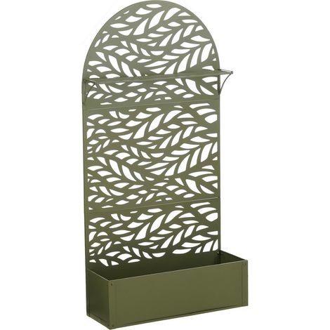 Support pour plantes extérieur avec treillis en fer motif feuilles vert L90 x l33 x H180 cm - PANGIVO (1/5)