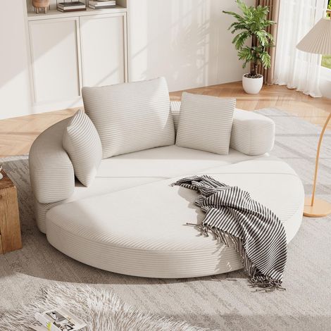 Canapé Convertible Lit Pliant, Canapé Modulaire Ronde Sans Armature avec Coussins, Gain de Place en Velours Côtelé, Moderne, Beige