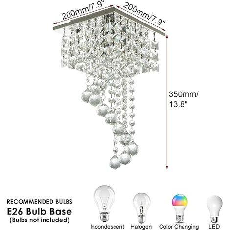 Modern Crystal Chandelier - Square Ceiling Light 20×20×35cm, Stainless Steel Pendant Lamp for Living Room, Bedroom, Dining Room, Hallway, E27 Max 60W (1/4)