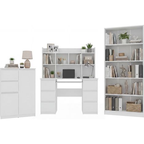 KUBA Conjunto de muebles : Escritorio con Módulo Superior 130 + Cómoda 2D2S + Estante R80, Blanco (1/5)