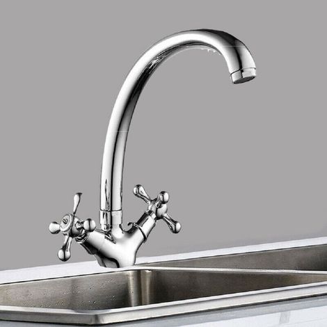 Trade Shop - Küchenarmhahn Single-Hole Waschtisch Chrom Messing poliert Doppelsteuermischer -