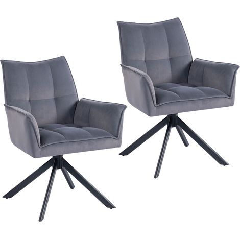 Juego de 2 sillas de comedor giratorias con reposabrazos, respaldo acolchado tapizado en terciopelo y patas de acero gris (1/5)