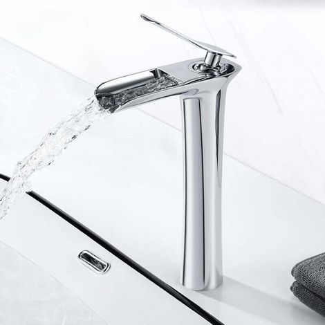 Waterfall Bathroom Faucet, 235mm High Spout Basin Tap, Brass Bathroom Mixer Tap, G 3/8 MUMU (1/4)