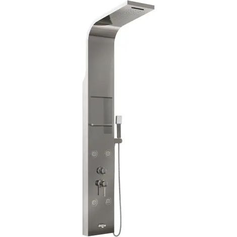Colonna pannello doccia in acciaio inox cromato lucido con doccetta,flessibile e getti orizzontali massage modello gemini cromato lucido AMBRA WATER