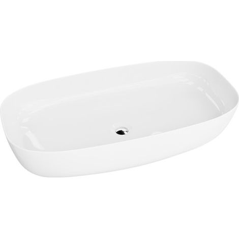 LAVITA Aufsatzwaschtisch Kratos Aufsatzwaschbecken Rechteckig Waschbecken ohne Überlauf und Hahnloch Aus hochwertigem Porzellan Waschtisch 69,5x36x15,5 cm Weiß (1/5)
