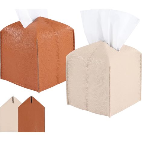 2 cajas modernas de piel para pañuelos - Funda recargable para mesa, baño, coche, oficina - Beige, 13 x 13 x 13 cm (1/5)