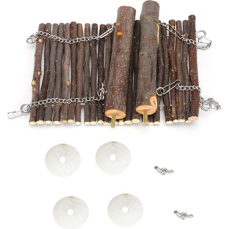 Hamac d'été pour animaux de compagnie, Cage à balançoire suspendue en bois de pommier, jouets de barre debout pour lapin Hamster Chinchilla (1/5)