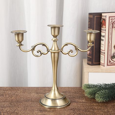 3 Bougeoirs pour Le Mariage（Bronze）, Bougie en Alliage De Zinc, Table À Manger, Dîner Aux Chandelles, Intérieur D’hôtel, Ornements De Décoration (1/5)