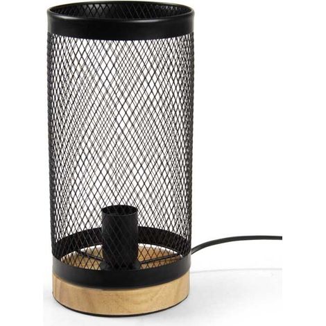 LAMPADA DA ARREDO IN METALLO CON BASE LEGNO A RETE 15X14X28CM COLORE NERO (1/2)