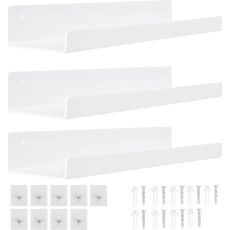 3er-Pack weißes Wandregal ohne Bohren, 30 cm Acryl-Wandregal, Wandmontage, schwebendes Regal, Badezimmer, Schlafzimmer, Wohnzimmer, Küche, Raumdekoration (1/4)