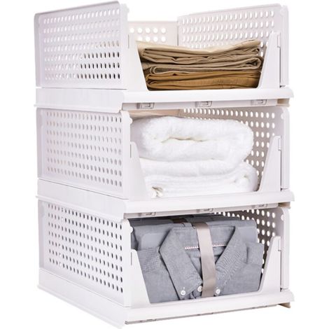 Organisateur Armoire, Lot de 3 Organisateur tiroir Étagère de rangement pliable et empilable à glissière pour les vêtements (1/5)