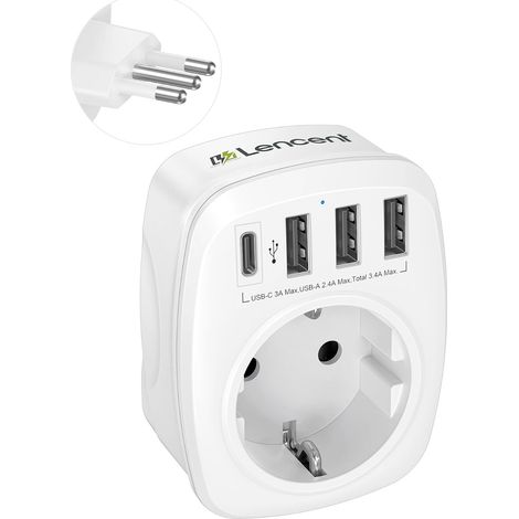 Adaptateur Prise Italien Chargeur Voyage Italie 3 USB et 1 Type-C (1/5)