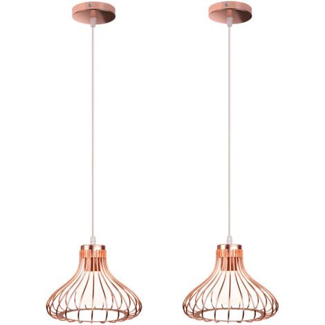 royaluxe- 2PCS Plafonnier Vintage Suspension Lustre Industrielle Or Rosee Simple Lustre Rétro Créatif Pour La Décoration Intérieure