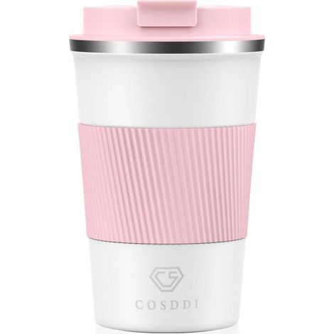 Isolierbecher Edelstahl 380ml auslaufsicher doppelwandig Pinkwhite (1/5)