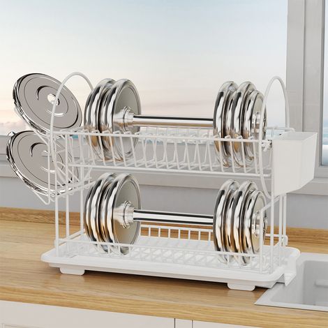 Égouttoir à vaisselle - Générique - Modèle 2 Niveaux - Étagère fil de fer double couche blanche avec accessoires plastique, design minimaliste pour cuisine moderne, séchage rapide et anti-rouille (1/5)