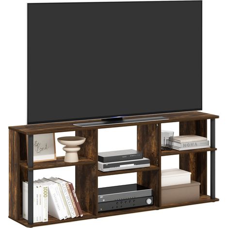 Meuble poteaux en Plastique pour TV jusqu'à 65", Engineered Wood, Pin Ambre/Noir, 29,79 (D) x 146,99 (W) x 60,1 (H) cm (1/5)
