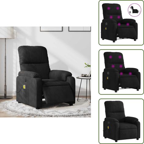 The Living Store Fauteuil inclinable de massage électrique noir tissu microfibre - Fauteuil Inclinable - Fauteuil Massant - Relaxation - Massage Électrique - Chaise Relaxante