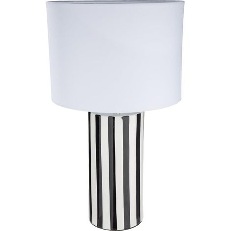 Lampe de table Stripes en céramique - Cylindrique - Émaillée - Motif rayé - Noir et blanc - Hauteur 47 cm x Ø 27 cm - Ampoule non incluse (1/5)