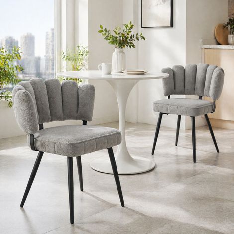 Juego de 2 sillas de comedor de terciopelo texturizado, respaldo flor, patas metálicas negras, 80 cm (1/5)