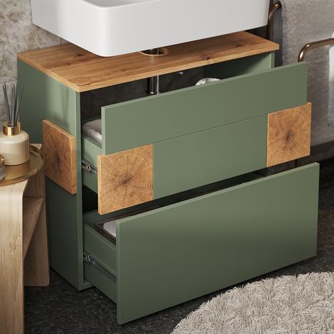 Mueble bajo lavabo Eden, Verde/Artesano, 70 x 64.5 cm con 2 cajones, Vicco (1/5)