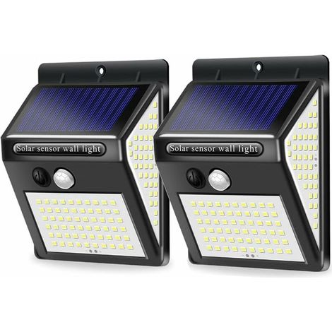 VURAHOME -Lampe Solaire Extérieur, 2 Pack 144 LED Lumière Solaire IP65 Etanche Projecteur LED Extérieur avec Détecteur de Mouvement, Éclairage Mural de Sécurité sans Fil pour Jardin - Éclairage 270° (1/5)