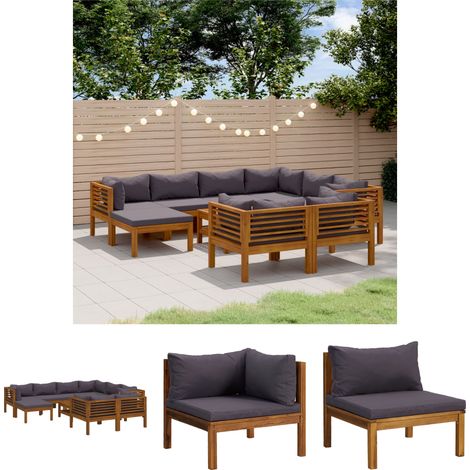 MINKUROW Minbao Salon De Jardin 10 Pcs Avec Coussin Bois D'acacia Solide (1/5)