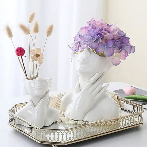 Vase décoratif - - Vase de visage en céramique - Style scandinave - Couleur blanche - 12 cm (1/4)