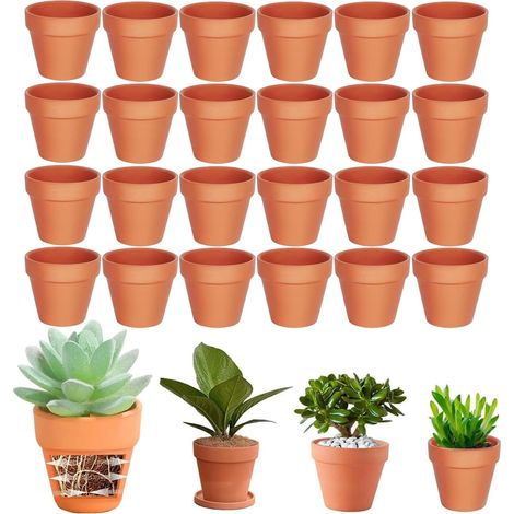 Lot de 24 Pots en Terre Cuite de 5 x 5,5 cm, Petits Pots en Argile avec Trou de Drainage, Mini Pot en Terre Cuite, Pot Terre Cuite Réutilisable pour Chambre Bureau (1/5)