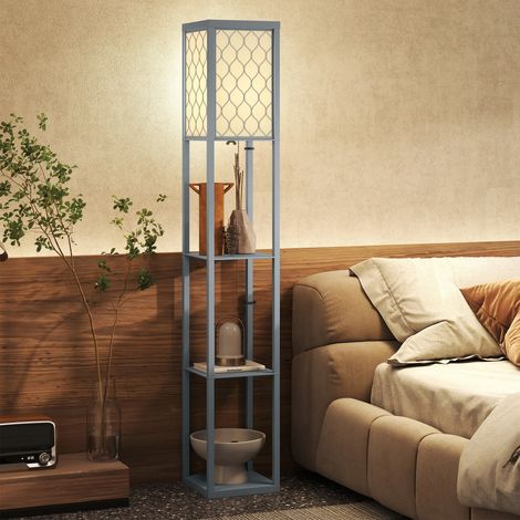 Lampadaire avec étagères, lampadaire sur pied de salon 3 niveaux, gris et blanc, interrupteur à tirette 26 x 26 x 160 centimètres