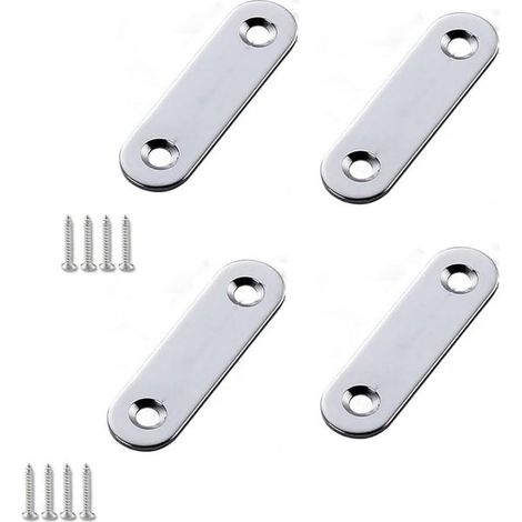 Staffe angolari in acciaio inox, piastra dritta, 20 pezzi, 77 x 16 x 2 mm, viti incluse, piastra di montaggio per accessori per mobili, collegamento di riparazione dritto. (1/5)
