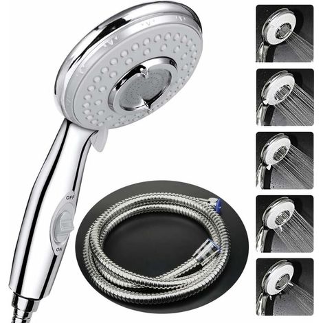 Soffione doccia FOREHILL + tubo flessibile doccia da 2 m, soffione doccia con tubo flessibile, soffione doccia in acciaio inossidabile ad alta pressione (1/5)